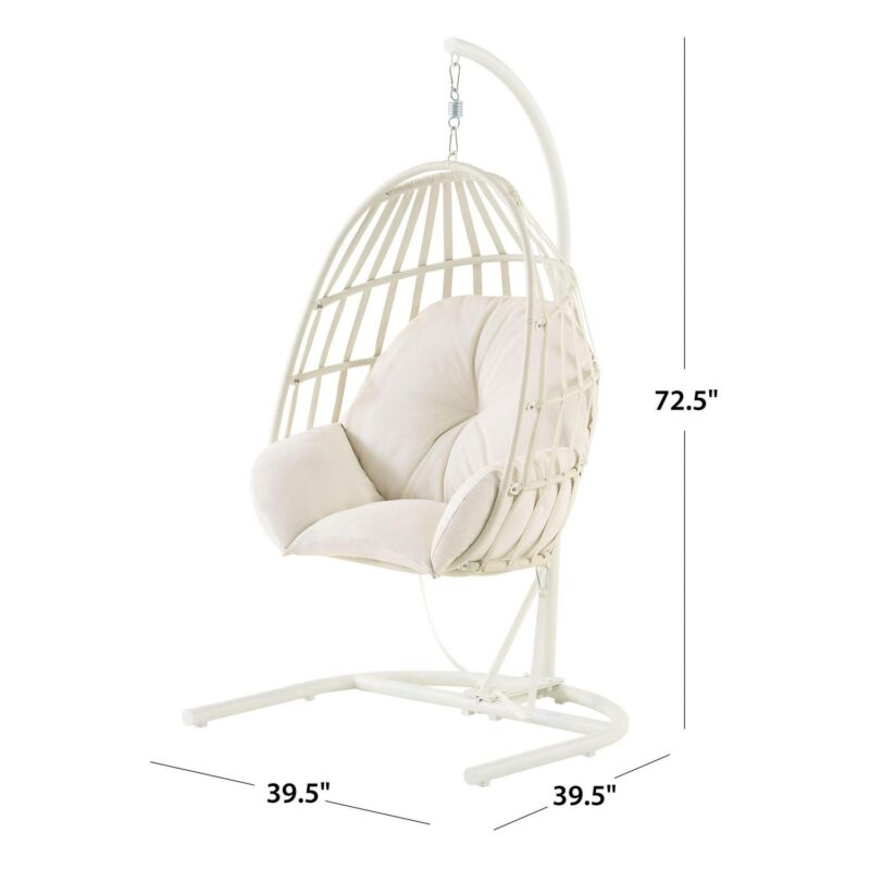 Mainstays Outdoor Wicker Patio Hanging Egg Chair, White - Image 2