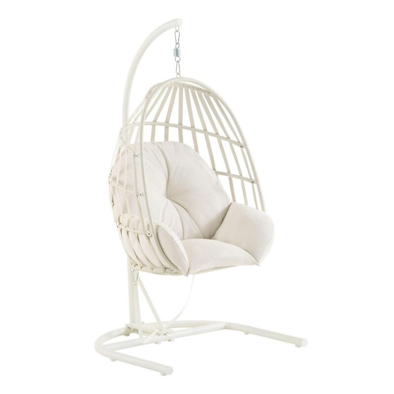 Mainstays Outdoor Wicker Patio Hanging Egg Chair, White - Image 4