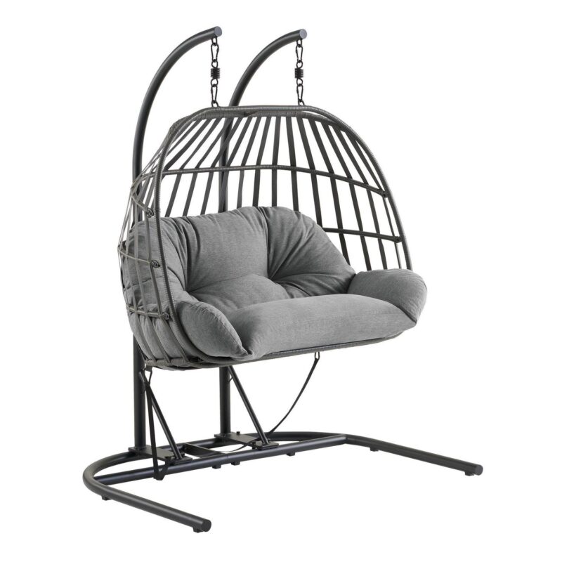 Mainstays Outdoor Wicker Patio Double Hanging Egg Chair, Gray - Image 2