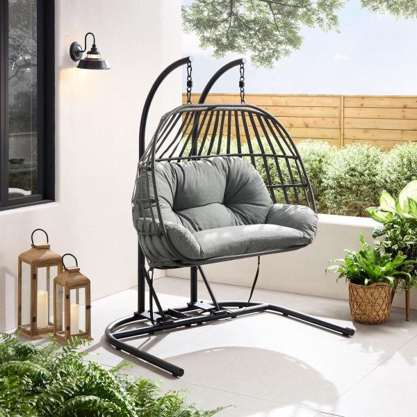 Mainstays Outdoor Wicker Patio Double Hanging Egg Chair, Gray