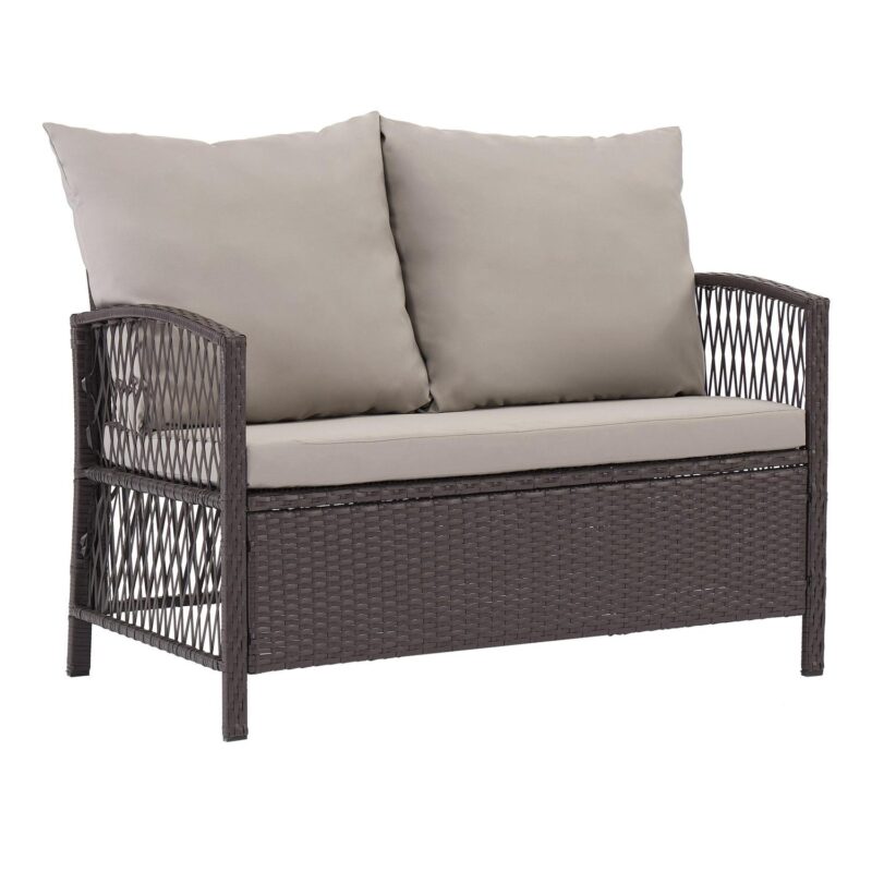 Mainstays Sanza 4-Piece Outdoor Rattan Wicker Conversation Set, Mocha/Beige - Image 3