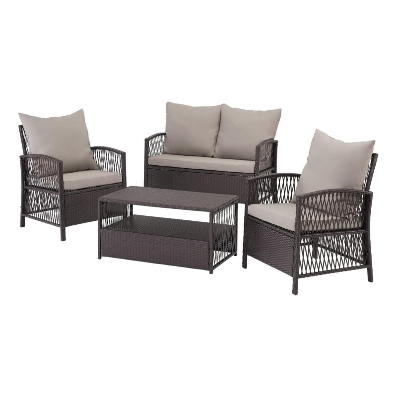 Mainstays Sanza 4-Piece Outdoor Rattan Wicker Conversation Set, Mocha/Beige - Image 2