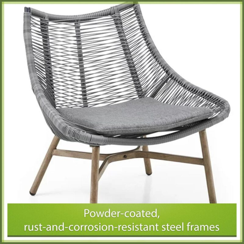 Mainstays Skyler Steel 3-Piece Wicker Rope Chat Set, Grey - Image 4