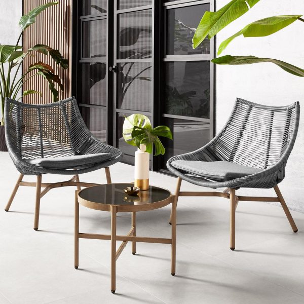Mainstays Skyler Steel 3-Piece Wicker Rope Chat Set, Grey