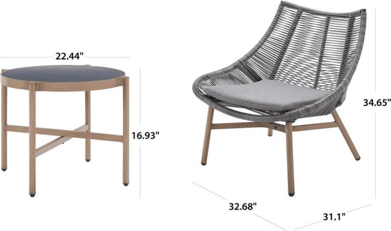 Mainstays Skyler Steel 3-Piece Wicker Rope Chat Set, Grey - Image 3