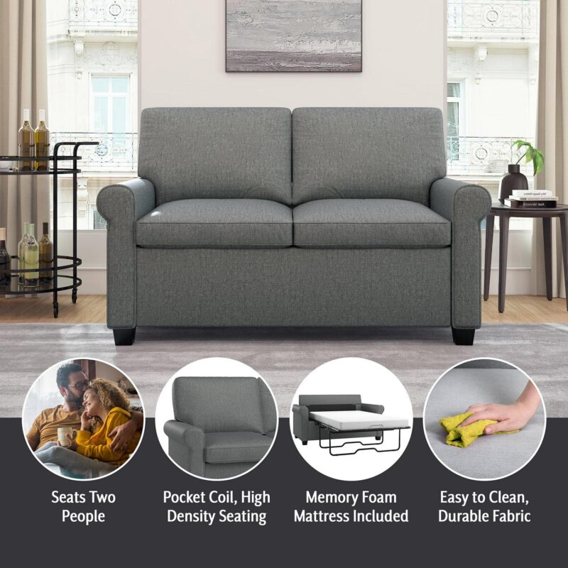 Mainstays Tatum Twin Sleeper 56.25  Loveseat, Dark Gray - Image 5