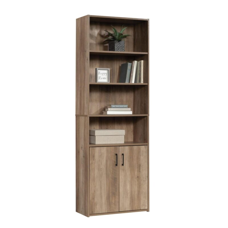 Mainstays Traditional 5 Shelf Bookcase with Doors, Weathered Oak Finish - Image 6