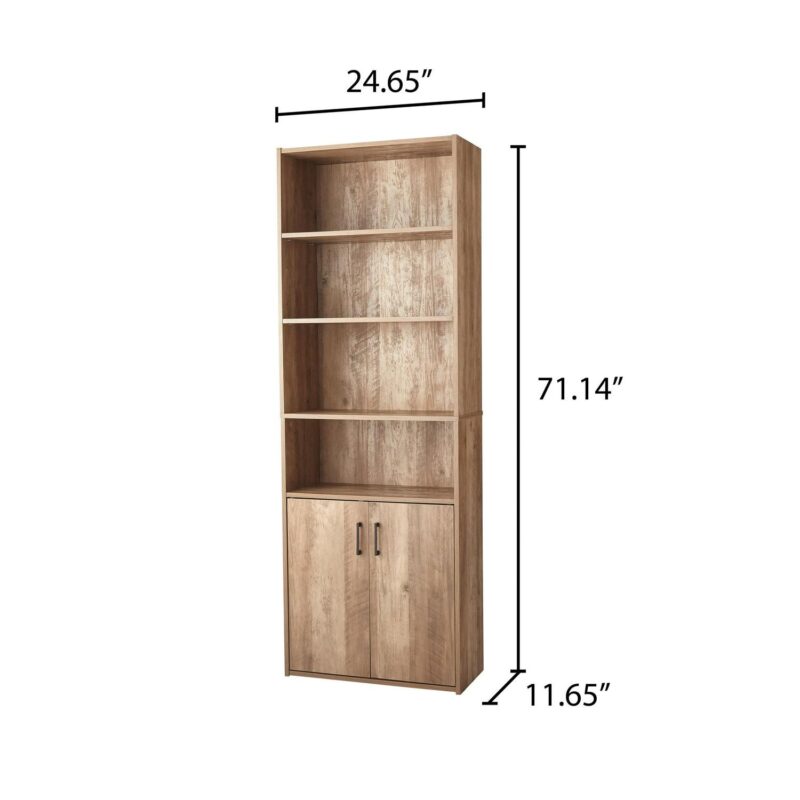 Mainstays Traditional 5 Shelf Bookcase with Doors, Weathered Oak Finish - Image 10