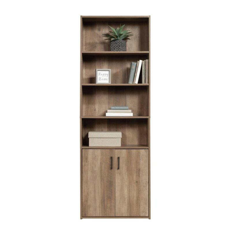 Mainstays Traditional 5 Shelf Bookcase with Doors, Weathered Oak Finish - Image 9