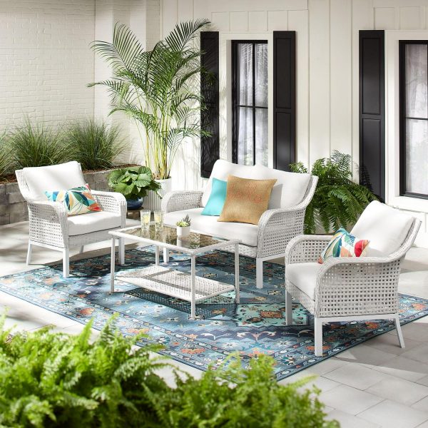Mainstays Tuscany 4-Piece Wicker and Steel Outdoor Conversation Set, White/Cream