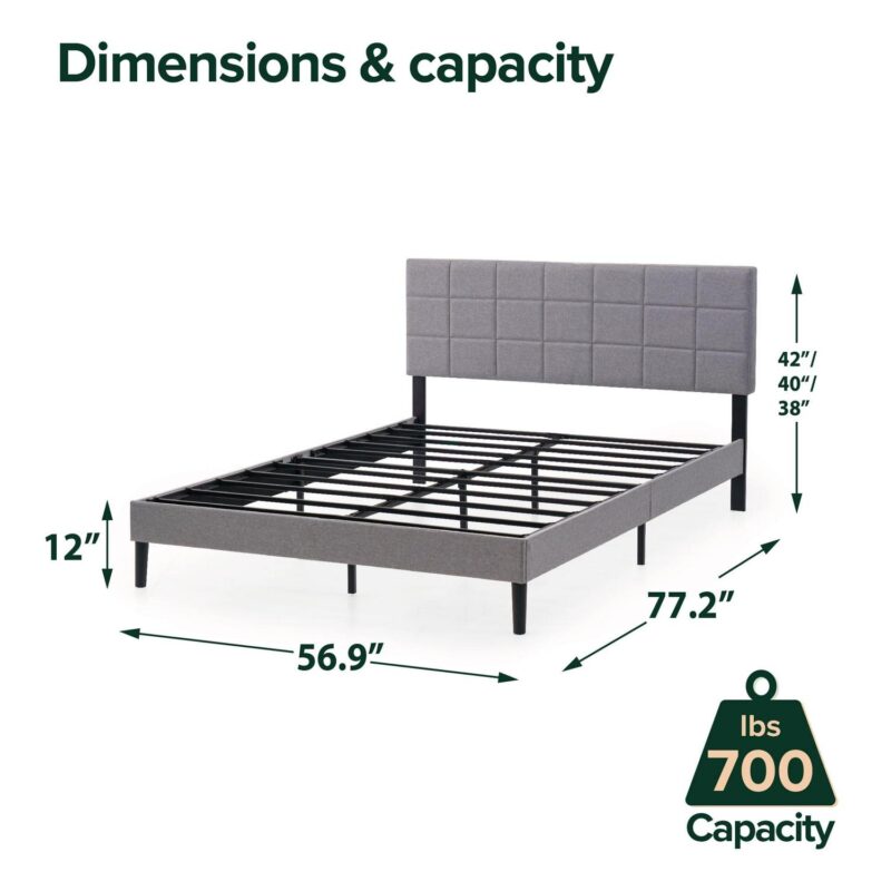 Mainstays Upholstered Platform Bed, No Box Spring Needed, Gray, Queen - Image 4