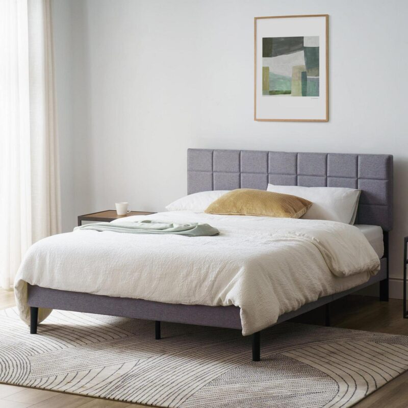 Mainstays Upholstered Platform Bed, No Box Spring Needed, Gray, Queen - Image 10