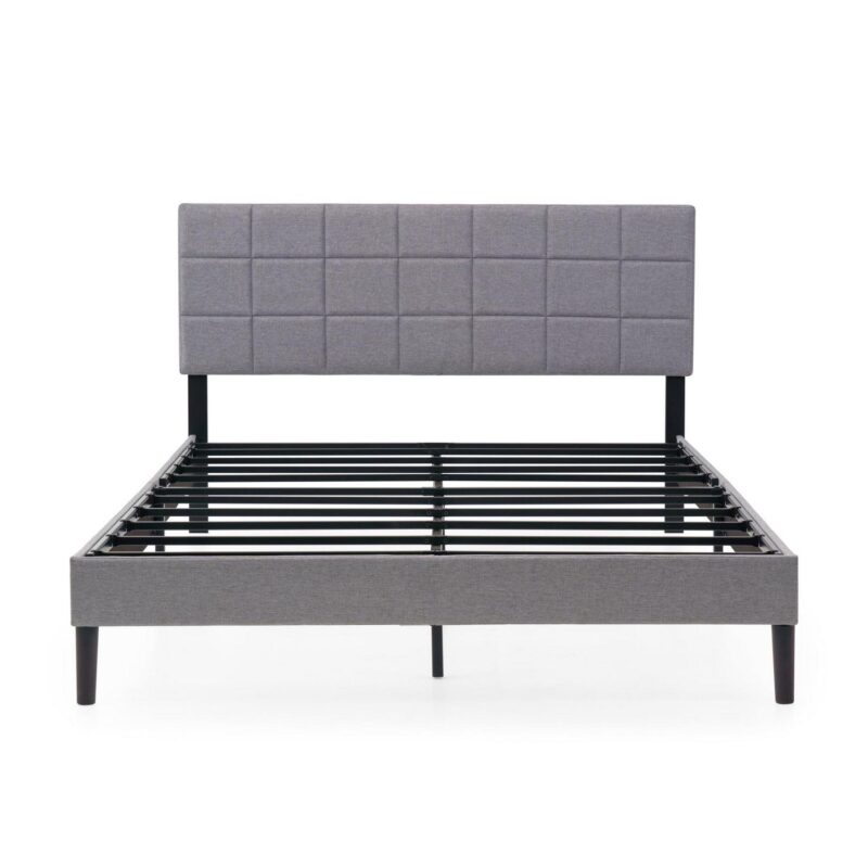Mainstays Upholstered Platform Bed, No Box Spring Needed, Gray, Queen - Image 8