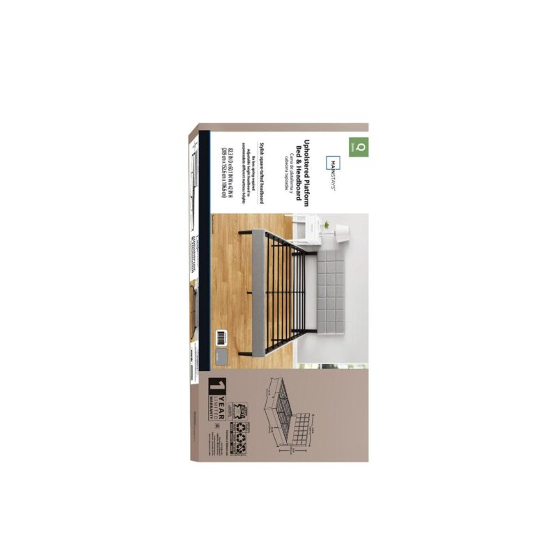 Mainstays Upholstered Platform Bed, No Box Spring Needed, Gray, Queen - Image 12