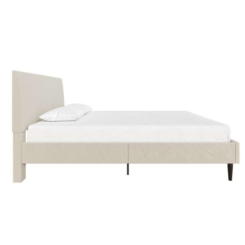 Mainstays Vera Upholstered Platform Bed, Queen, Cream Velvet - Image 12