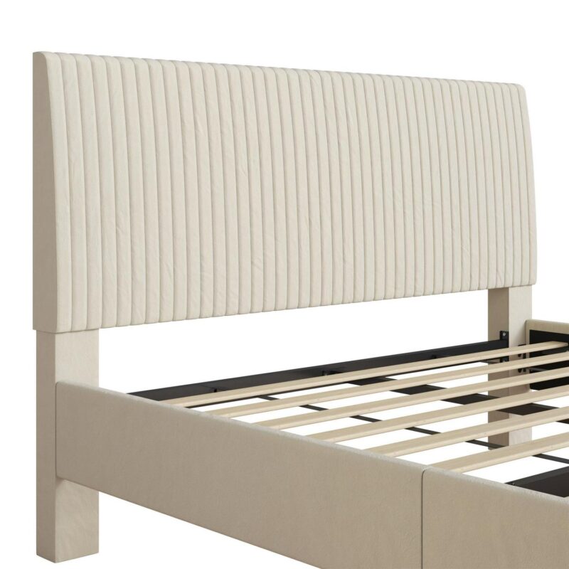 Mainstays Vera Upholstered Platform Bed, Queen, Cream Velvet - Image 8