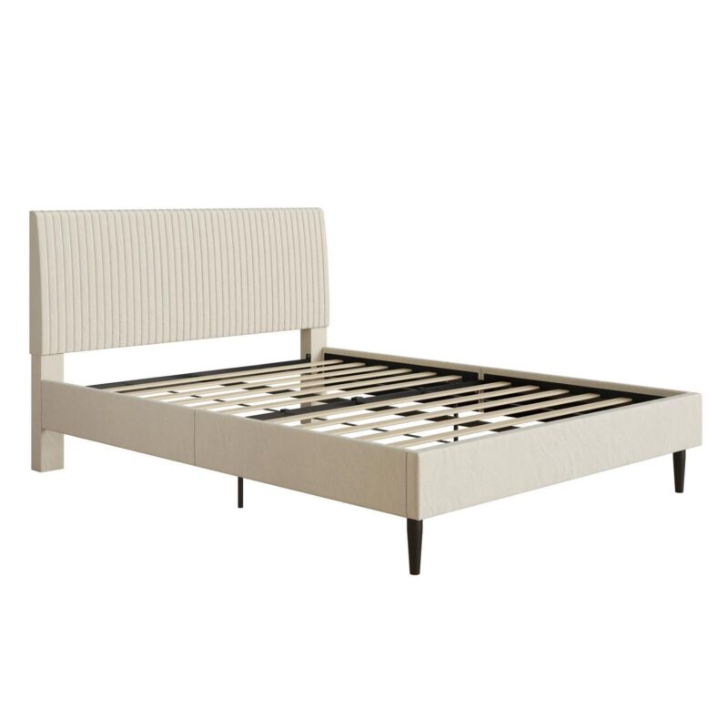 Mainstays Vera Upholstered Platform Bed, Queen, Cream Velvet - Image 9
