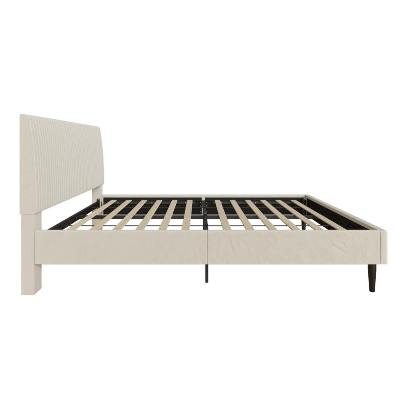 Mainstays Vera Upholstered Platform Bed, Queen, Cream Velvet - Image 10