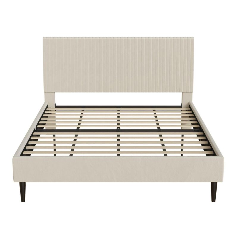 Mainstays Vera Upholstered Platform Bed, Queen, Cream Velvet - Image 11