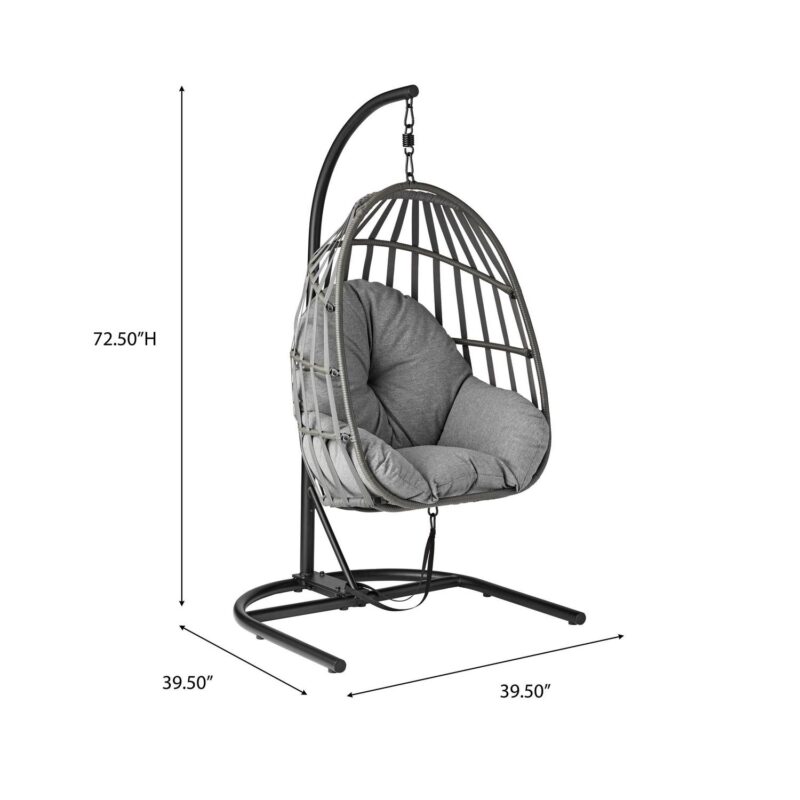 Mainstays Wicker Outdoor Patio Hanging Egg Chair with Gray Olefin Cushion and Black Metal Stand, 250 lbs Maximum Weight - Image 8