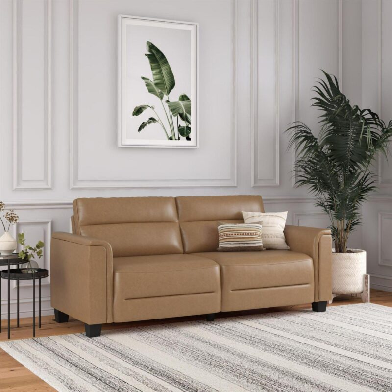 Mainstays Williamson 75.5  Sofa, Brown Faux Leather - Image 2
