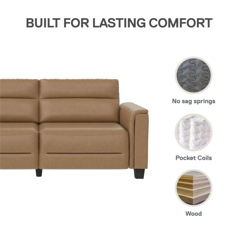 Mainstays Williamson 75.5  Sofa, Brown Faux Leather - Image 5