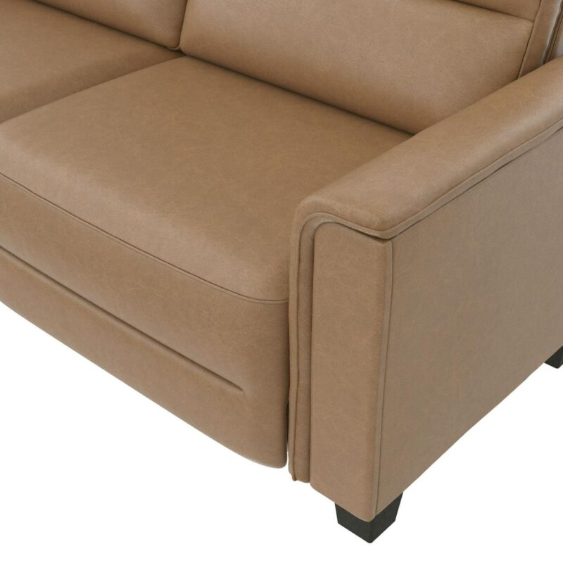 Mainstays Williamson 75.5  Sofa, Brown Faux Leather - Image 14
