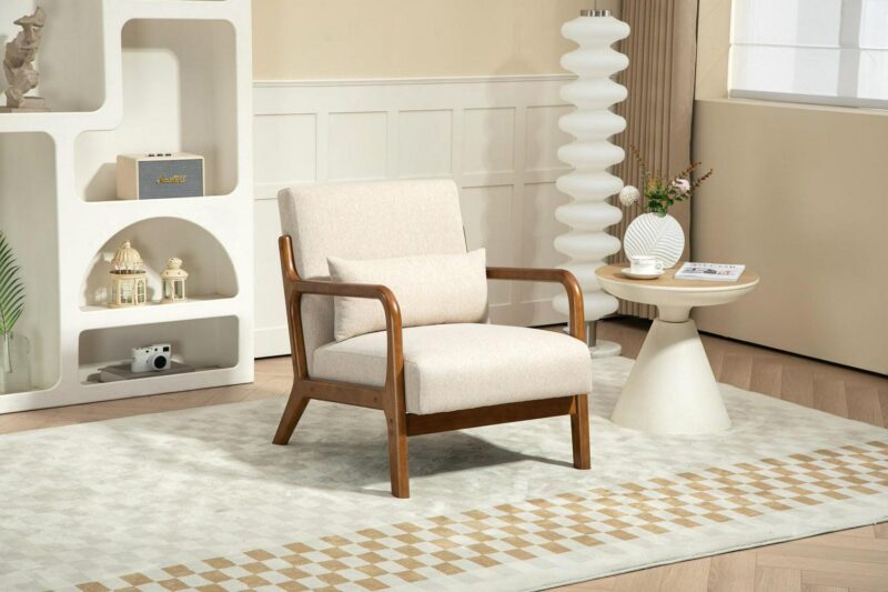 Mainstays Wood Arm Accent Chair, Beige - Image 3