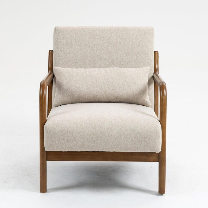 Mainstays Wood Arm Accent Chair, Beige - Image 4