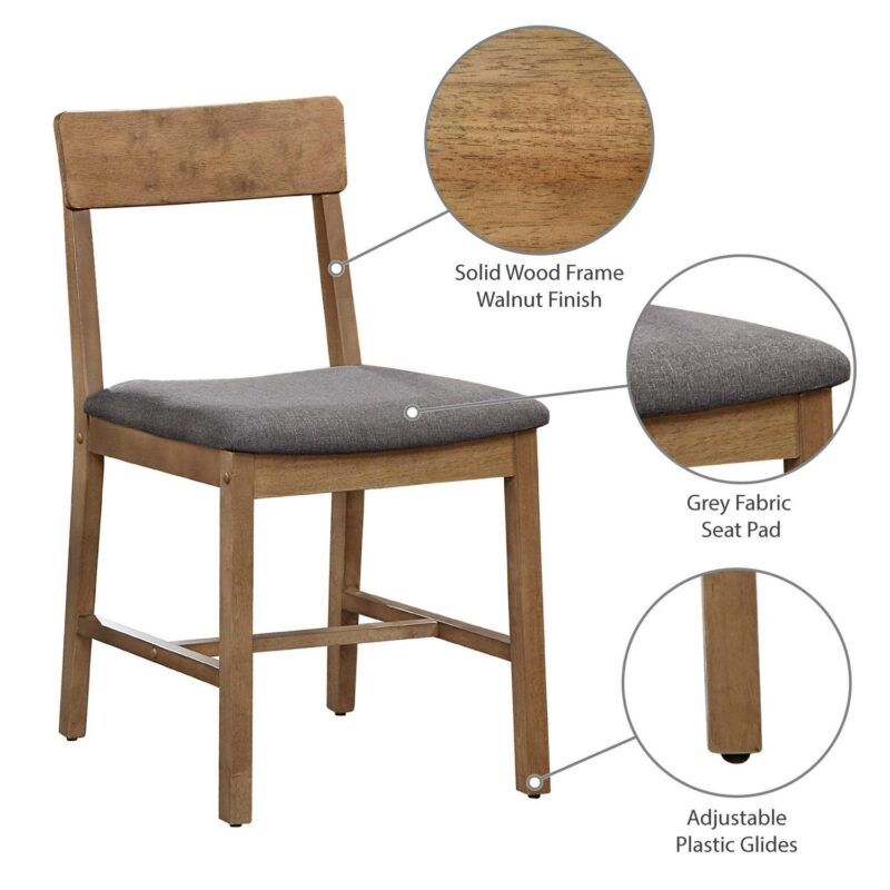 Mainstays Wood Dining Chair 4 Pack, Walnut Color, Grey Fabric Upholstered Seat Pad - Image 3