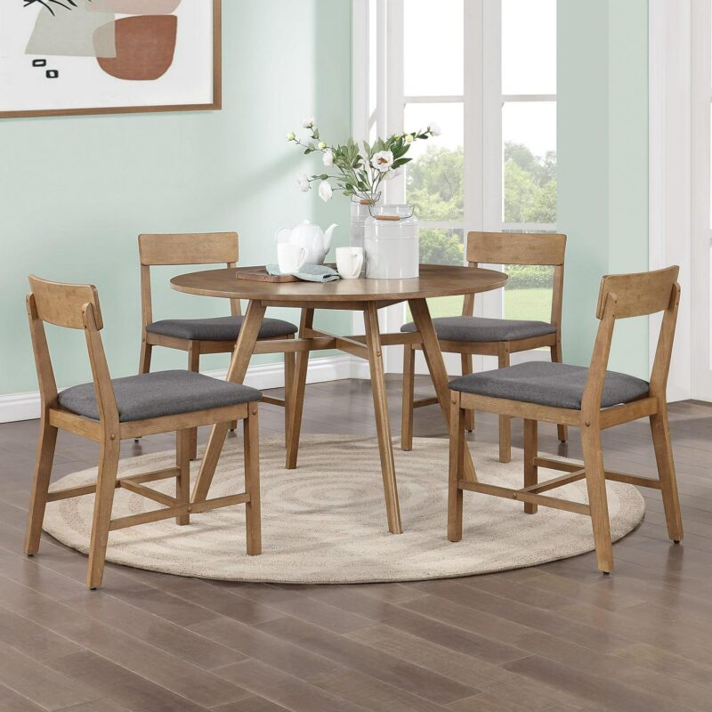 Mainstays Wood Dining Chair 4 Pack, Walnut Color, Grey Fabric Upholstered Seat Pad - Image 2
