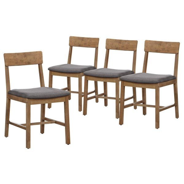 Mainstays Wood Dining Chair 4 Pack, Walnut Color, Grey Fabric Upholstered Seat Pad