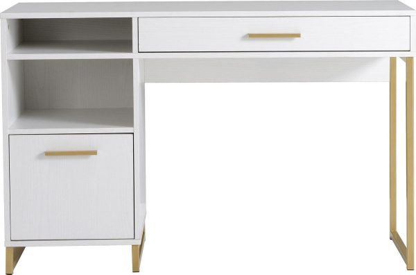 Mainstays Wood and Metal Writing Desk with 1 Drawer and 1 Door for Teen Adult,29.92 in, White Finish.