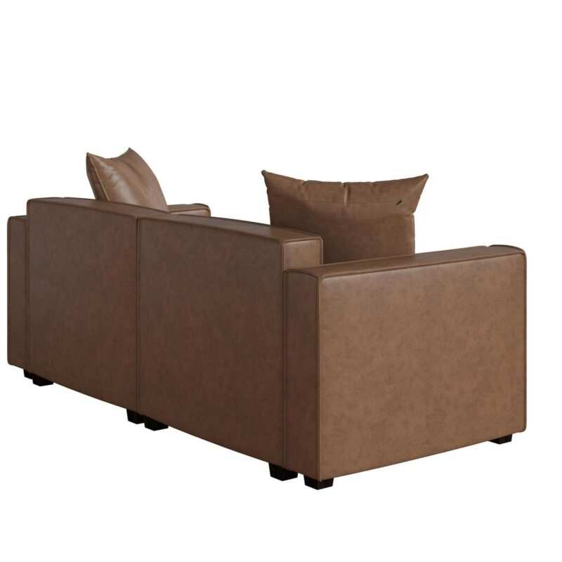 Mainstays Wynnewood 75  Low Profile Sofa with 2 Throw Cushions, Cocoa Faux Leather - Image 16