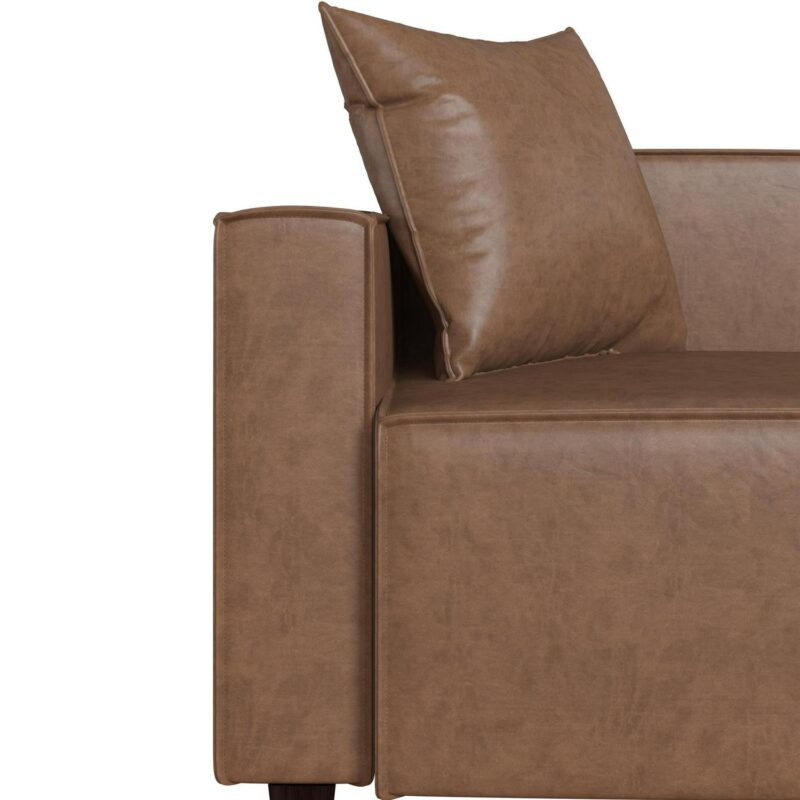Mainstays Wynnewood 75  Low Profile Sofa with 2 Throw Cushions, Cocoa Faux Leather - Image 13
