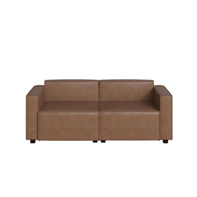 Mainstays Wynnewood 75  Low Profile Sofa with 2 Throw Cushions, Cocoa Faux Leather - Image 8