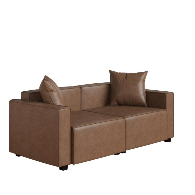 Mainstays Wynnewood 75  Low Profile Sofa with 2 Throw Cushions, Cocoa Faux Leather - Image 17