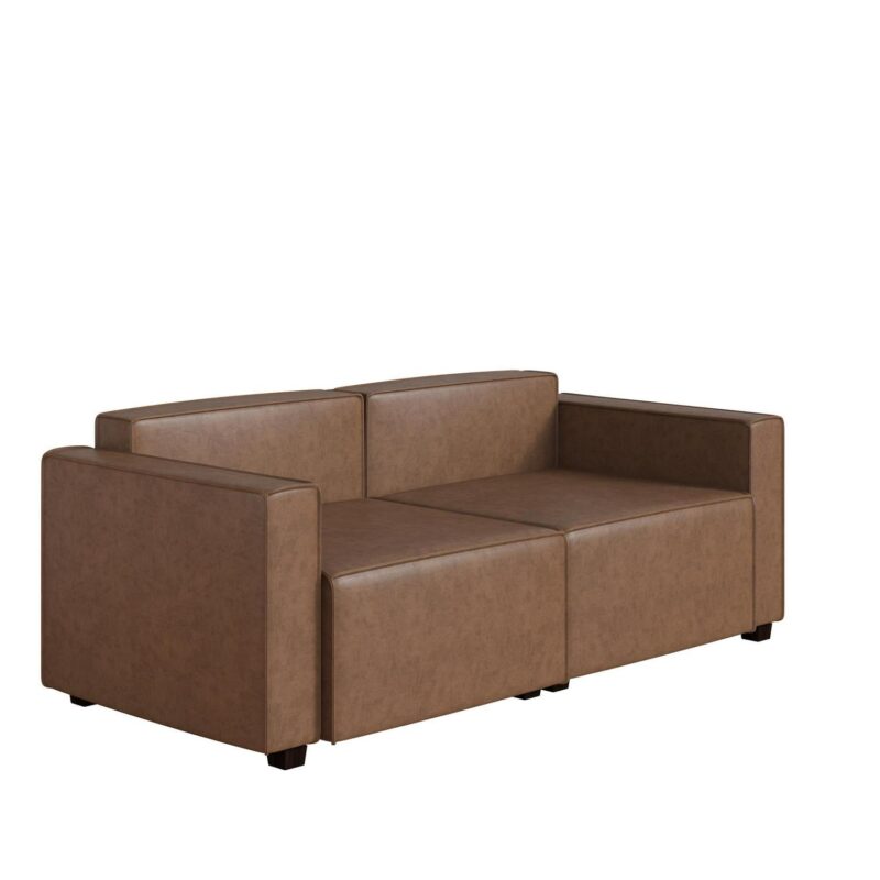 Mainstays Wynnewood 75  Low Profile Sofa with 2 Throw Cushions, Cocoa Faux Leather - Image 18