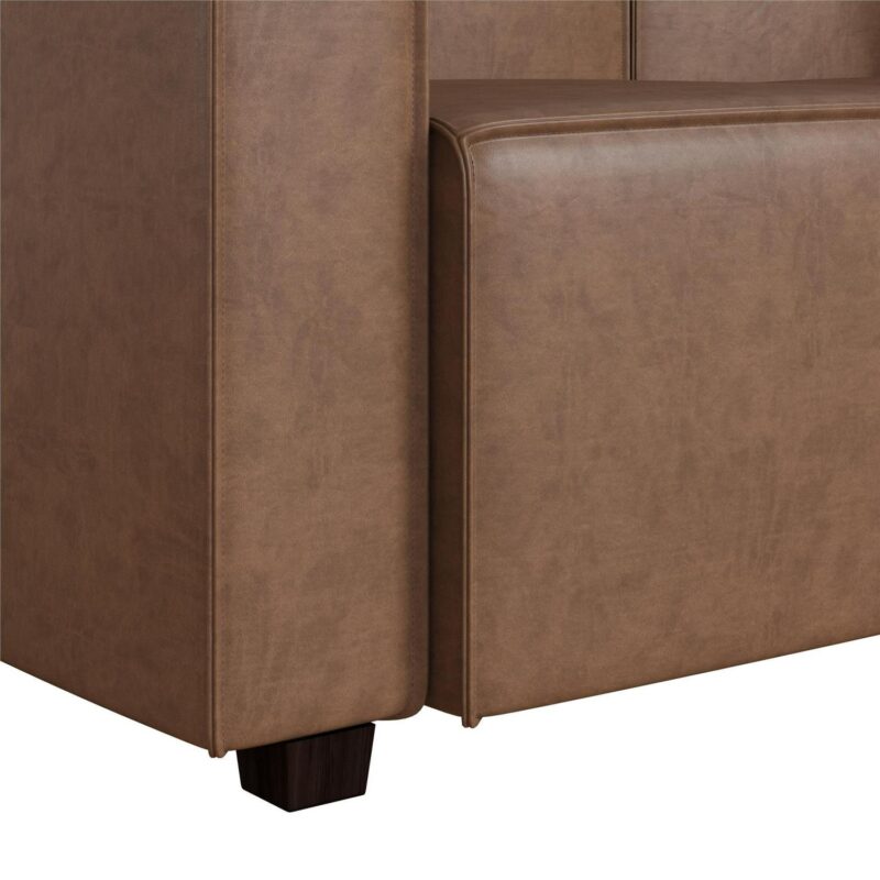 Mainstays Wynnewood 75  Low Profile Sofa with 2 Throw Cushions, Cocoa Faux Leather - Image 21