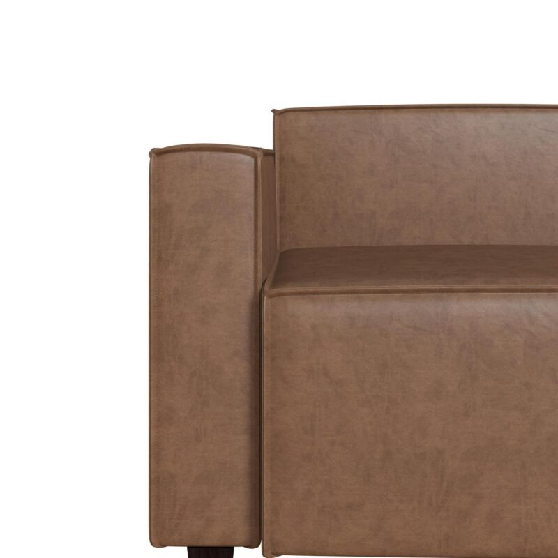 Mainstays Wynnewood 75  Low Profile Sofa with 2 Throw Cushions, Cocoa Faux Leather - Image 11