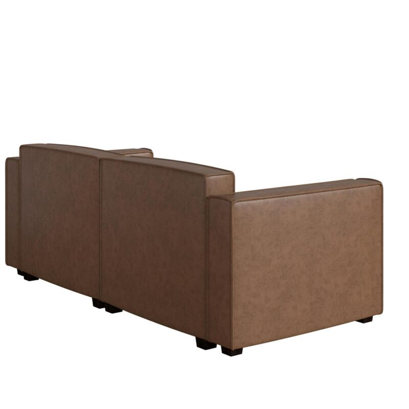 Mainstays Wynnewood 75  Low Profile Sofa with 2 Throw Cushions, Cocoa Faux Leather - Image 15