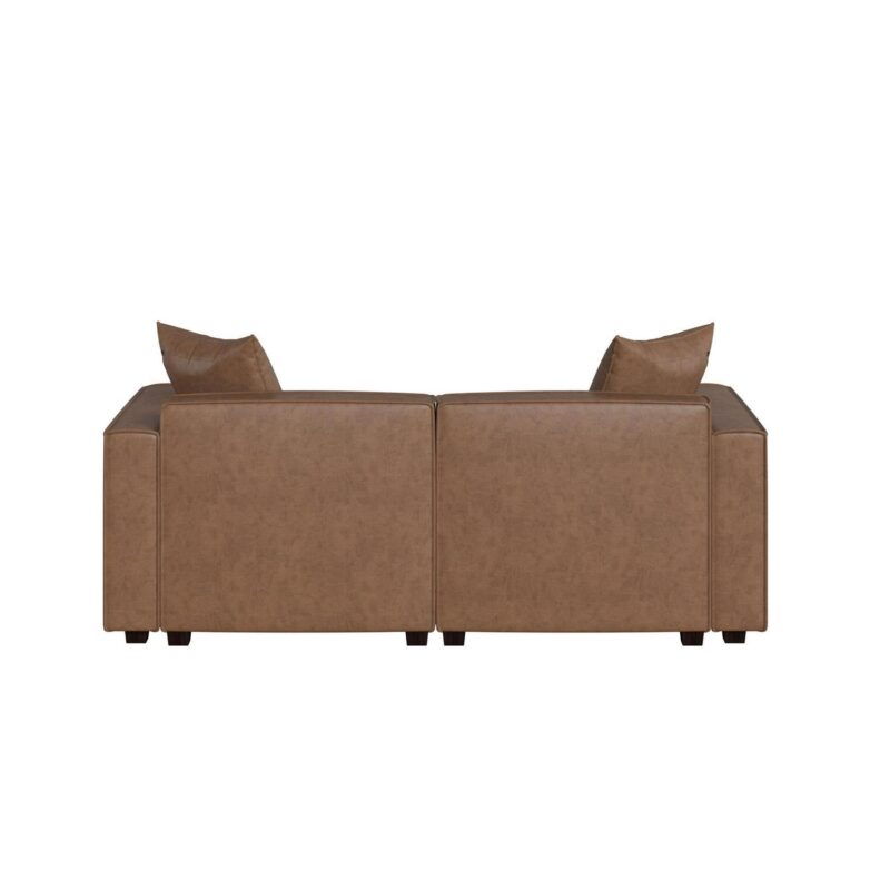 Mainstays Wynnewood 75  Low Profile Sofa with 2 Throw Cushions, Cocoa Faux Leather - Image 12