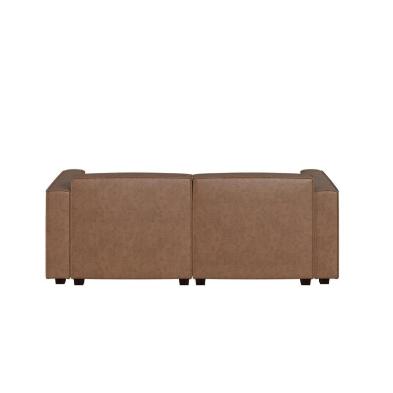 Mainstays Wynnewood 75  Low Profile Sofa with 2 Throw Cushions, Cocoa Faux Leather - Image 14