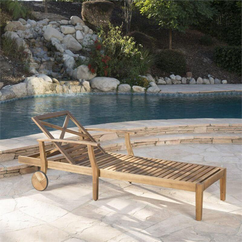 Mavis Outdoor Chaise Lounge With Cushion, Set of 2, Teak Finish, Blue - Image 19