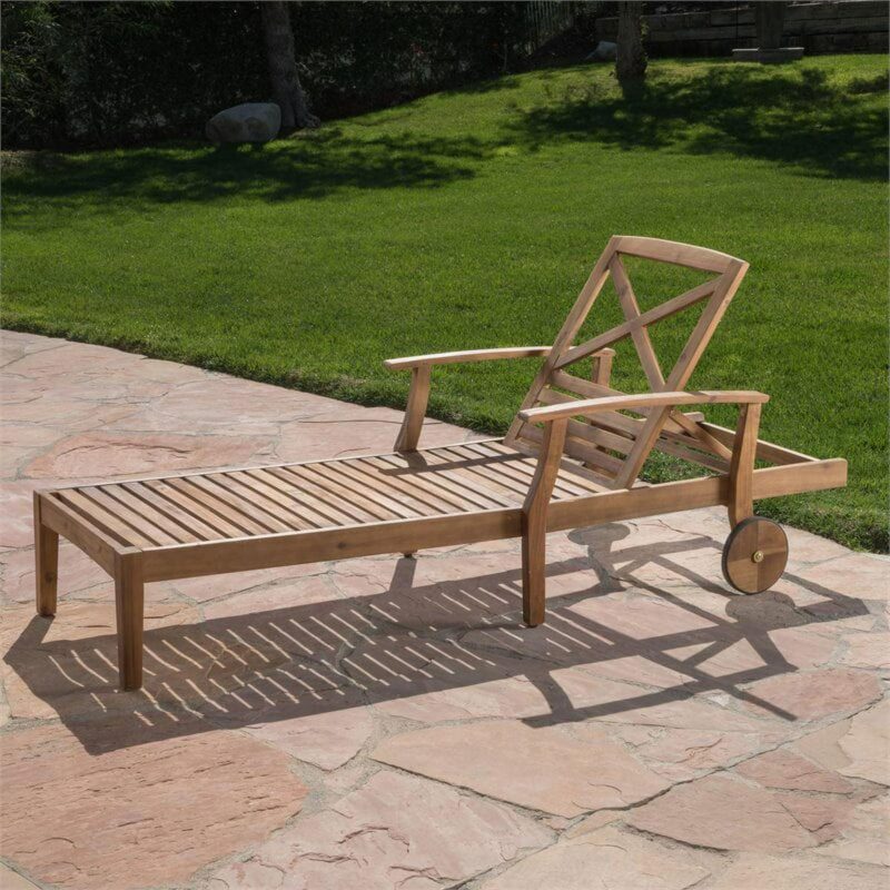 Mavis Outdoor Chaise Lounge With Cushion, Set of 2, Teak Finish, Blue - Image 5
