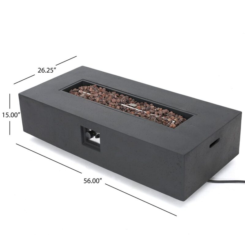 Mayfair Lightweight Concrete Outdoor 50,000 BTU Rectangular Fire Pit (No Tank Holder), Dark Gray - Image 3