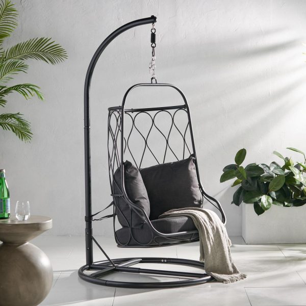 Meader Metal Indoor/Outdoor Hanging Chair with Stand, Black