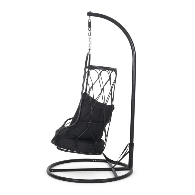 Meader Metal Indoor/Outdoor Hanging Chair with Stand, Black - Image 10
