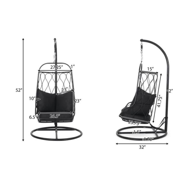 Meader Metal Indoor/Outdoor Hanging Chair with Stand, Black - Image 4
