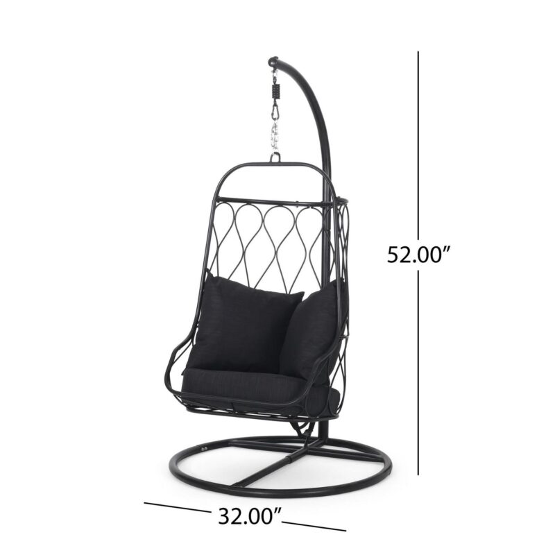Meader Metal Indoor/Outdoor Hanging Chair with Stand, Black - Image 3